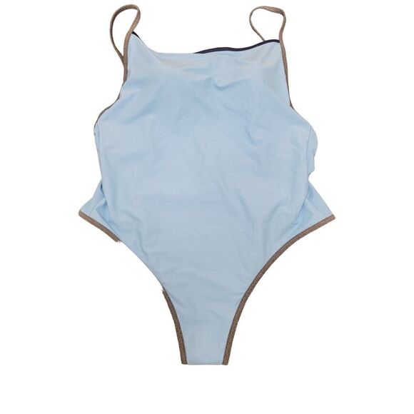 Aerie Apron One Piece Swimsuit Monokini Light Blue Low Back High Leg Size XL - Picture 1 of 9